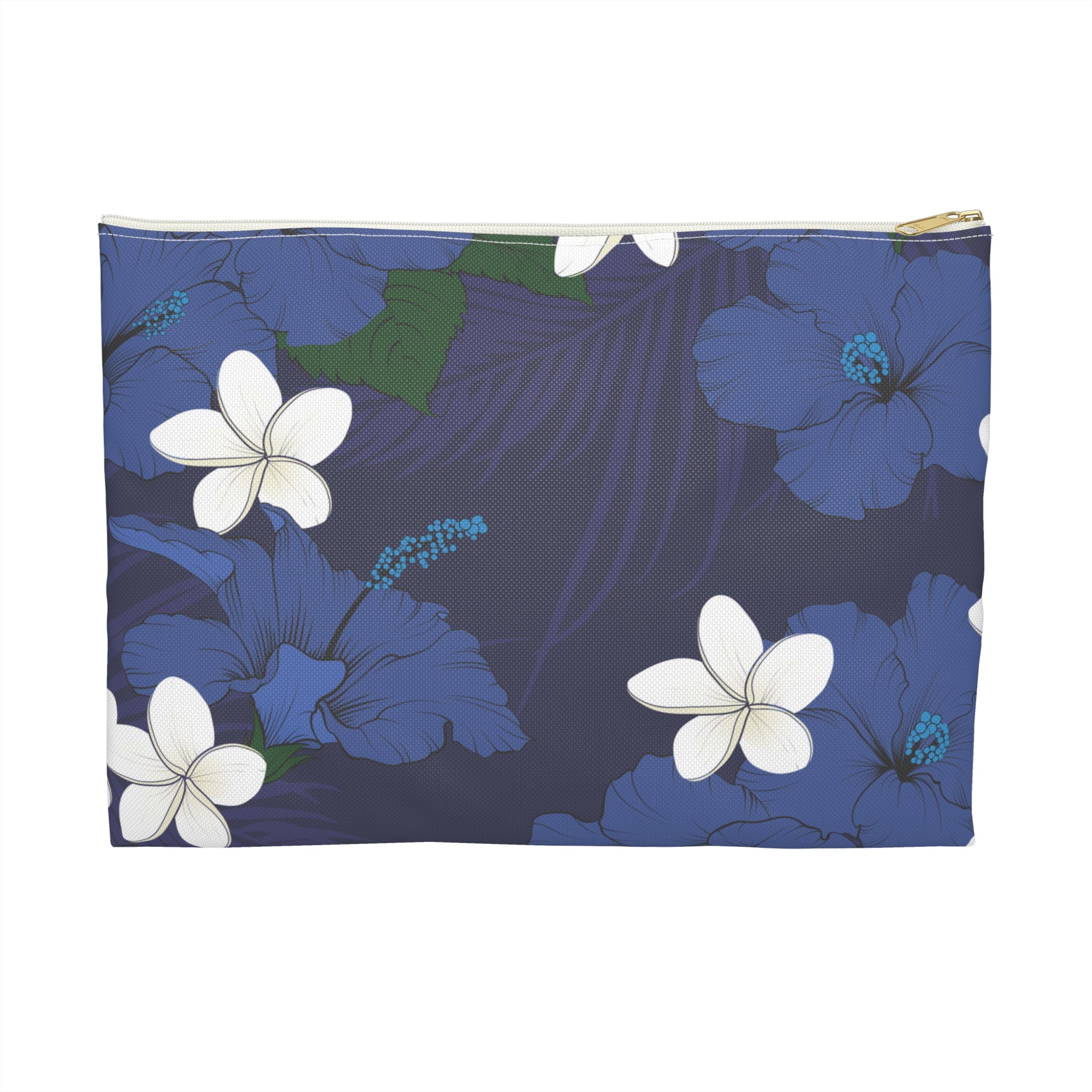 Vintage Blue HIbiscus Travel Pouch Bag Travel Pouch Bag The Local Banyan Large White zipper