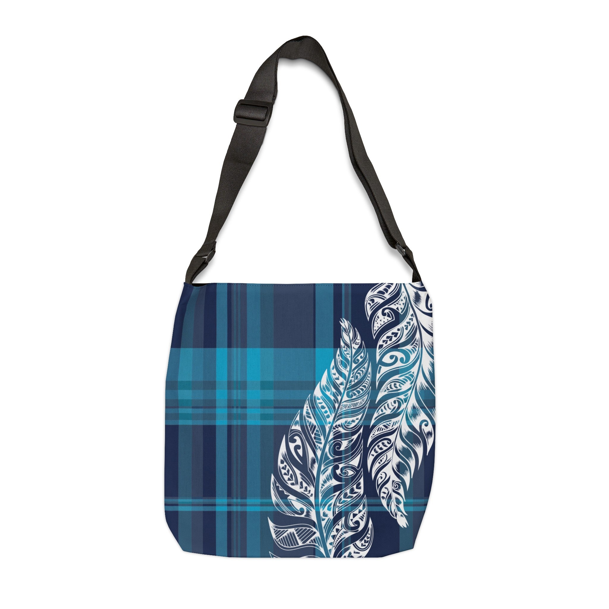 Plaid Tribal Feather Adjustable Crossbody Tote Bag Adjustable Tote The Local Banyan 16" × 16''