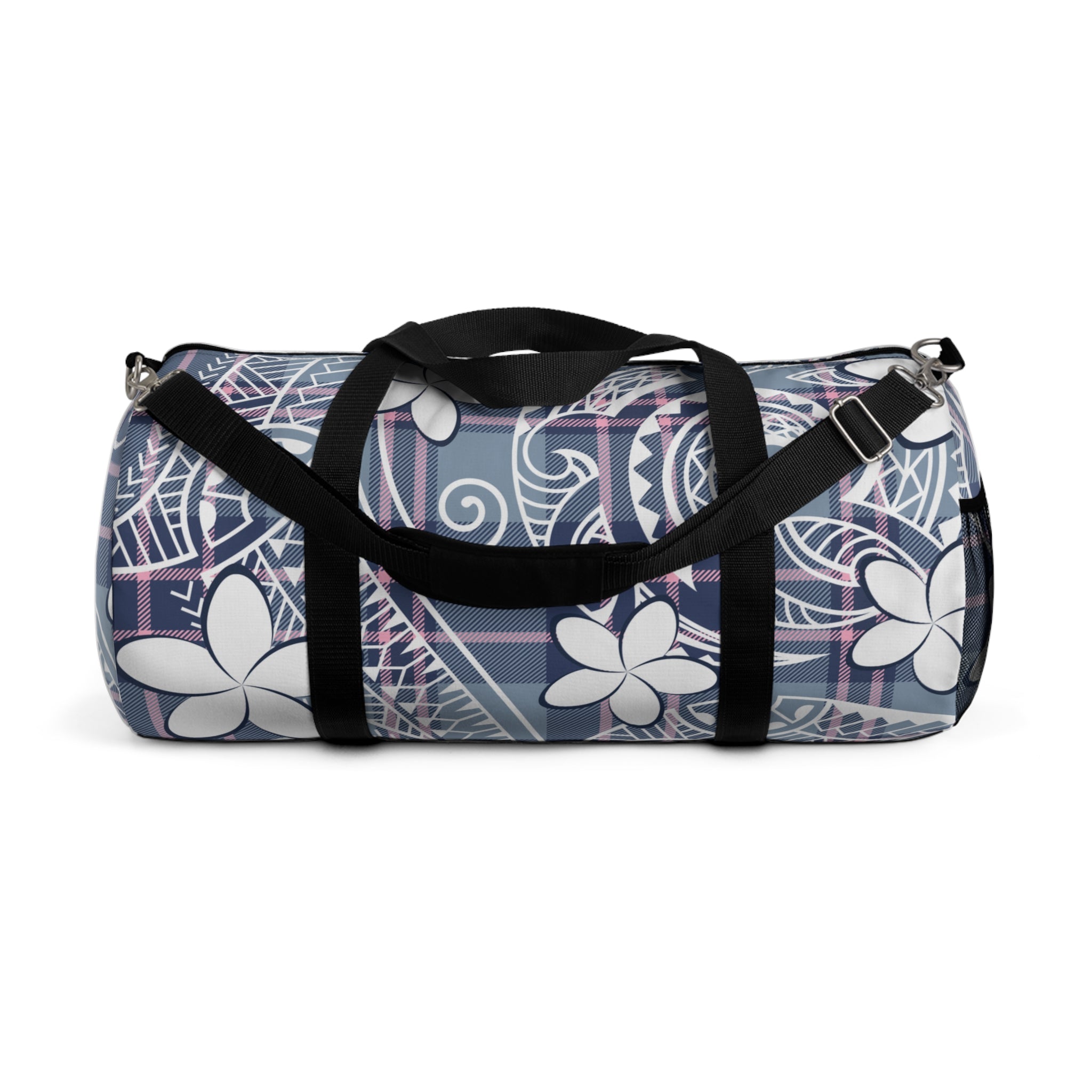 Tribal Plaid Plumeria Barrel Duffel Bag Duffels The Local Banyan Large  