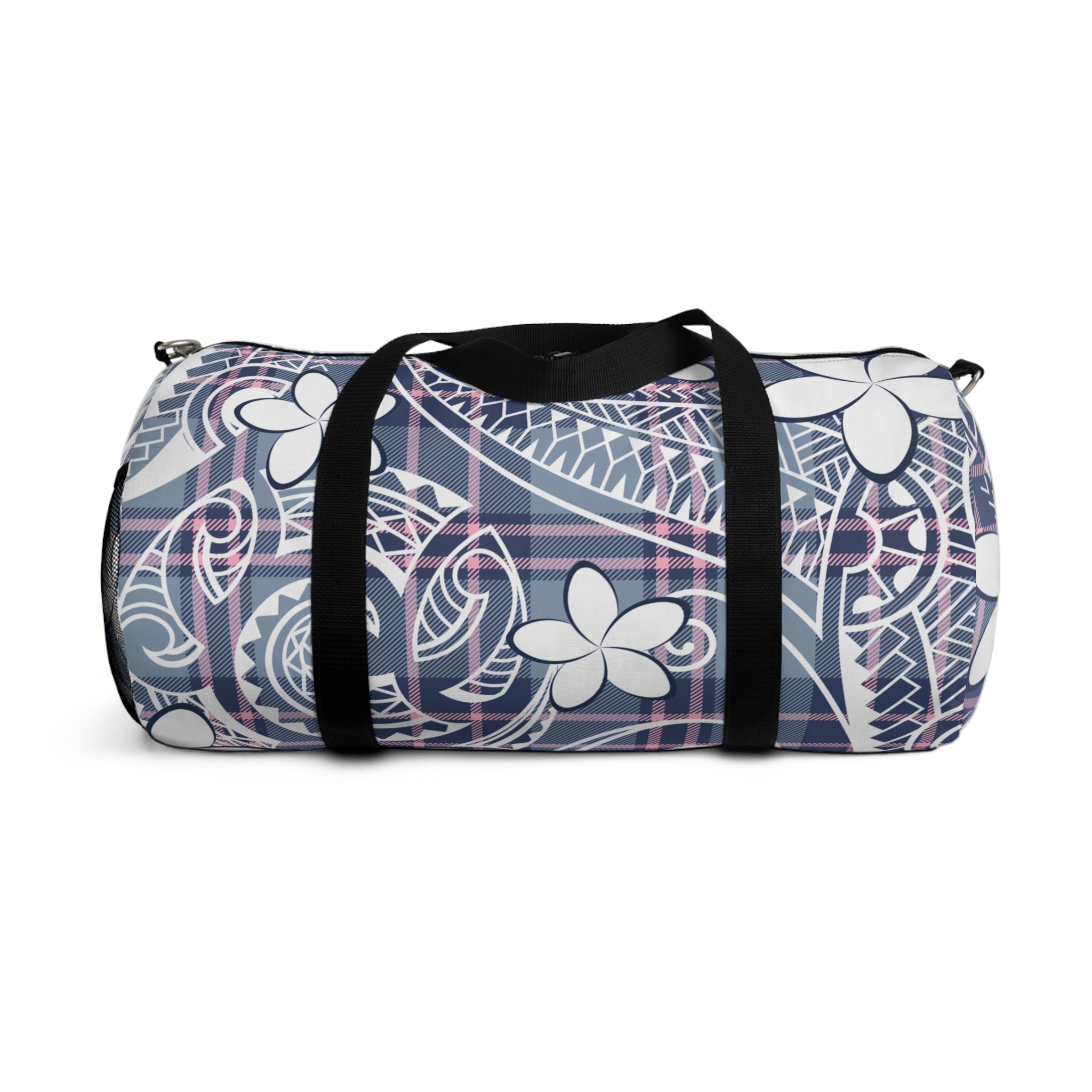 Tribal Plaid Plumeria Barrel Duffel Bag Duffels The Local Banyan   