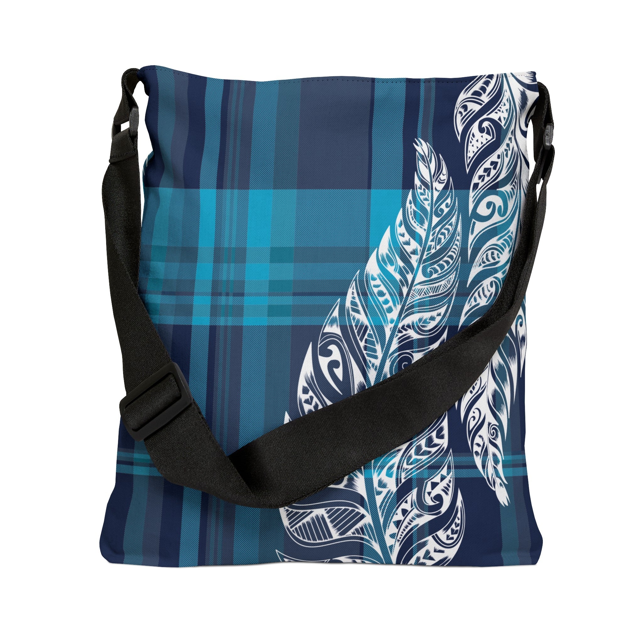 Plaid Tribal Feather Adjustable Crossbody Tote Bag Totes The Local Banyan   