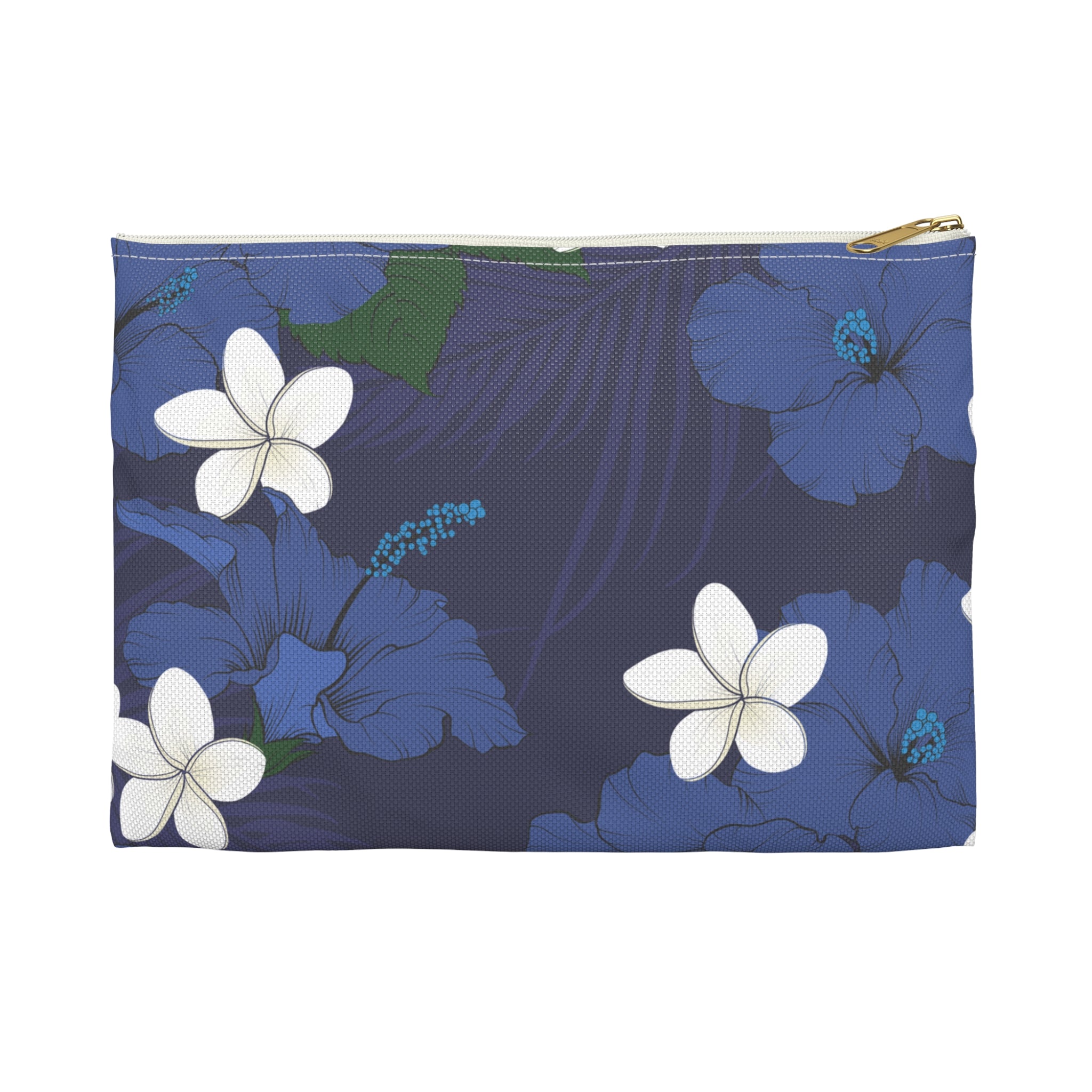 Vintage Blue HIbiscus Travel Pouch Bag Travel Pouch Bag The Local Banyan Small White zipper